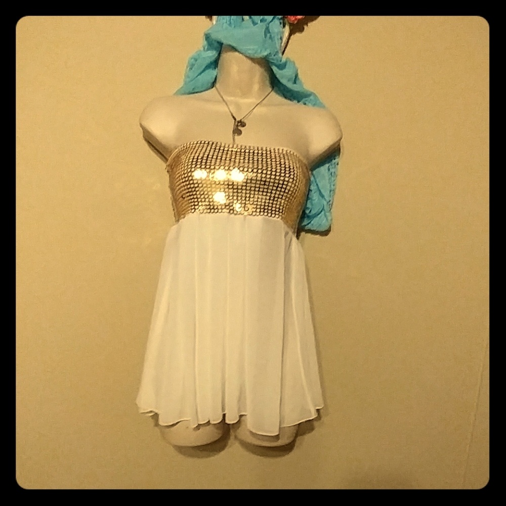 SWw/oT Gold & White Sequin Tube Top
